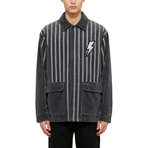 Grey Striped Corduroy Jacket with Lightning Patch