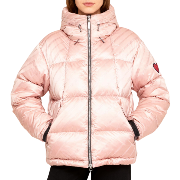 Pink Satin Puffer Jacket with Heart Detail
