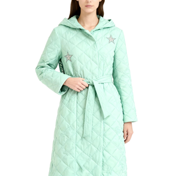 Mint Green Quilted Hooded Coat with Star Embroidery