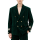 Dark Green Striped Velvet Blazer with Star Embroidery