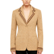 Beige Herringbone Blazer with Contrast Trim