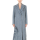 Grey Striped Wool Long Coat with Leaf Embroidery