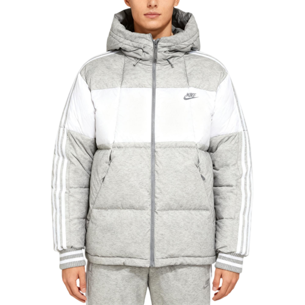 Grey and White Color-Block Nike Puffer Jacket