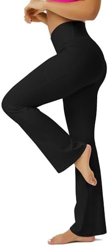 Flare Leggings for Women, Flared Leggings with Pockets Crossover High Waist Bell Bootcut Leggings Yoga Pants High Waisted